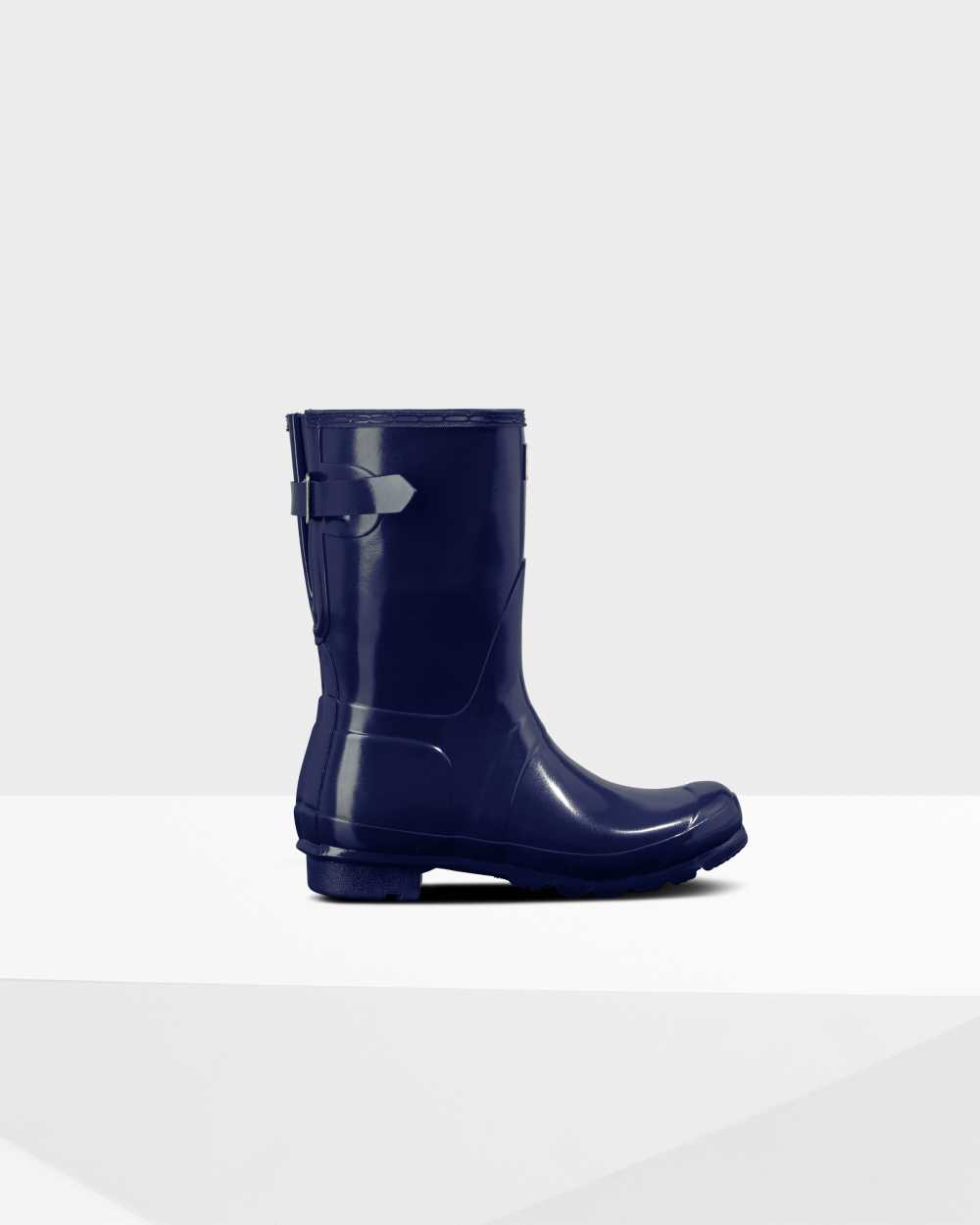 Hunter Original Short Back Adjustable Gloss Women's Rain Boots NZ-77684R Blue